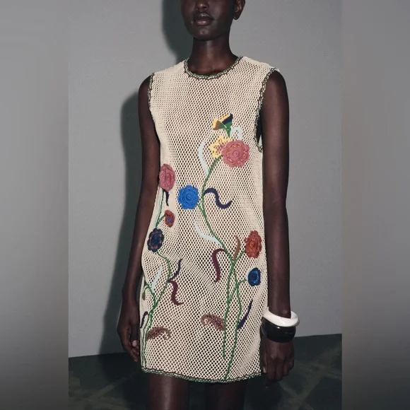 NWT Zara Woman ZW COLLECTION Crochet Dress with Floral Embroidery - Picture 4 of 16